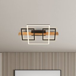 Briloner Cadre LED ceiling light, 3000K, 55cm, black, wood