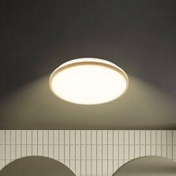 Briloner LED ceiling light Acorus, Ø 33 cm, white/wood colour, IP44
