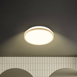 Briloner LED ceiling light Acorus, Ø 28 cm, white/wood colour, IP44