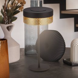 Briloner Booha rechargeable table lamp, black, metal, IP44, dimmable