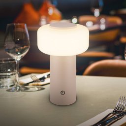 Briloner Juna LED rechargeable table lamp, beige, IP44, dimmable, 20 cm