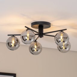 Jupiter Prato ceiling light, black/smoke grey, glass, 5-bulb