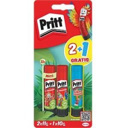 PRITT 9HPBS3B - Glue stick, the original, 2x 11 g, 1x 10 g blue