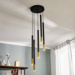 SIGMA Sopel Due 5 pendant light, black/gold, 5-bulb