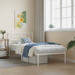 vidaXL Metal Bed Frame without Mattress with Headboard White 75x190cm