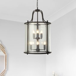 Searchlight Lantern Grande pendant light, black/clear, glass, E14