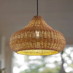Lucande outdoor hanging light Taniola, 1-bulb, beige, rattan, IP44