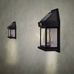 Näve LED solar outdoor wall lamp Mira, sensor, black, set of 2 IP44