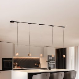 Lindby Lumaro track lighting system, pendant, 5-bulb, gold, 48V, dimmable
