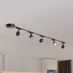 Lindby Lumaro track lighting system,5-bulb,black,Ø6cm,48V,dimmable