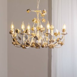 ONLI Carolina chandelier, ivory-coloured, 6-bulb, iron