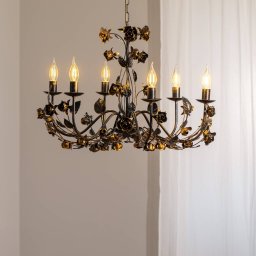 ONLI Carolina chandelier, bronze-coloured, 6-bulb, iron