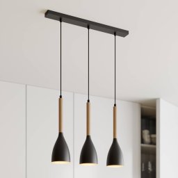 Luminex Muza pendant light, 3-bulb, long, black/light wood