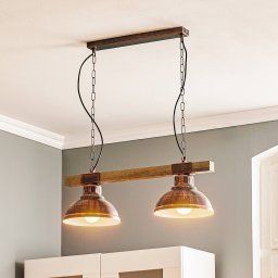 Luminex Hakon hanging light, 2-bulb, rust brown/natural wood