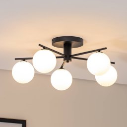 Jupiter Prato ceiling light, black/white, glass, 5-bulb