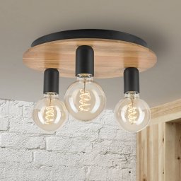 Lamkur Lighting Dusty ceiling light, beechwood, black, Ø 33 cm, 3-bulb