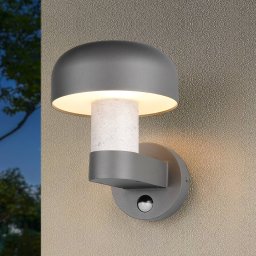 Trio Lighting Fraser sensor outdoor wall light, grey/concrete look, aluminium IP54 E27