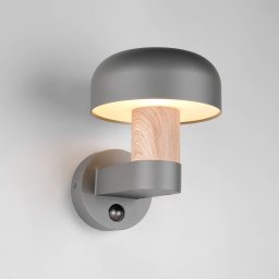 Trio Lighting Fraser Sensor outdoor wall light, grey/wood look, aluminium IP54 E27