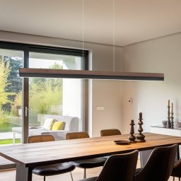 Quitani LED hanging light Keijo, black/nut, length 143 cm