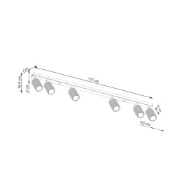 SOLLUX LIGHTING Carbon downlight, white, length 117 cm, aluminium, 6-bulb.