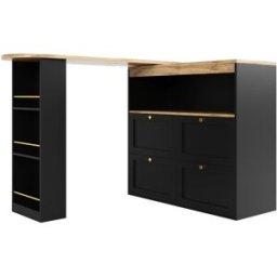 Fc Tavolo bar girevole a 360°, mobile modulare a L con 4 cassetti e ripiani aperti, per sala da pranzo, soggiorno, Nero