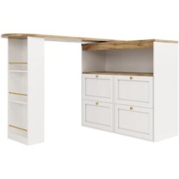 Fc Tavolo bar girevole a 360°, mobile modulare a L con 4 cassetti e ripiani aperti, per sala da pranzo, soggiorno, Bianco