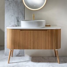 HudsonReed Mobile Bagno Curvo da 1200mm in Rovere con Scanalature e Lavabo da Appoggio Ovale - Chalton