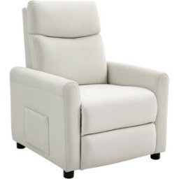 Homcom Poltrona Reclinabile 135° max in Tessuto Effetto Lino, Schiuma, Acciaio e Legno, 73x86x100 cm, Bianco Crema Aosom Italy