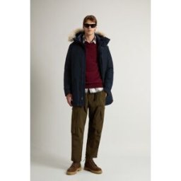 Woolrich uomo Polar Parka in Ramar Cloth con collo alto e bordo in pelliccia Blu Taglia 3XL