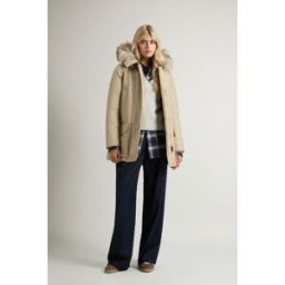 Woolrich donna Arctic Parka in Ramar Cloth con quattro tasche e pelliccia removibile Beige Taglia L