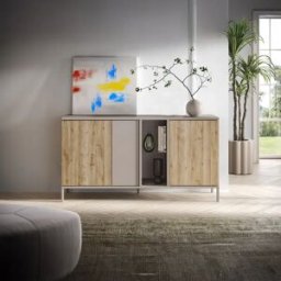 garneroarredamenti Madia 160x86h cm moderna 3 ante 2 vani soggiorno rovere chiaro beige Silka