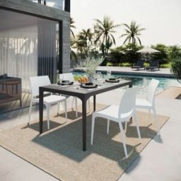 garneroarredamenti Set tavolo da giardino esterno dehors 150x90 cm antracite + 4 sedie bianco Coral