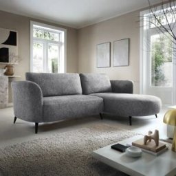 garneroarredamenti Divano letto angolare destra 3 posti 260x180cm tessuto bouclè grigio Repose