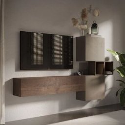 garneroarredamenti Parete attrezzata sospesa 220x130h cm moderna tortora rovere Sunset 53