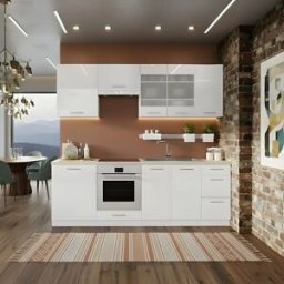 garneroarredamenti Cucina lineare 240cm completa componibile moderna con vano forno bianco lucido Brio