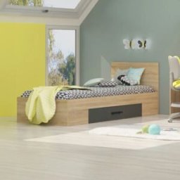 garneroarredamenti Letto singolo cameretta 90x200cm reversibile con cassettone rovere antracite Chiaretto