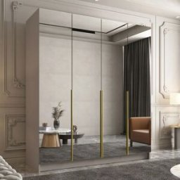 garneroarredamenti Armadio 200x215h cm 4 ante 4 specchi moderno beige oro Glammy 4