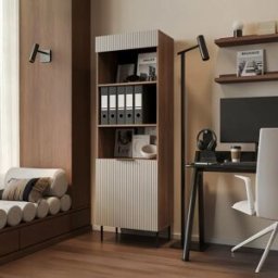 garneroarredamenti Libreria 60x185h cm 1 anta 3 vani a giorno beige cashmere noce Serenia