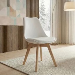 garneroarredamenti Sedia da pranzo scandinava polipropilene bianco cuscino similpelle gambe legno Riccia