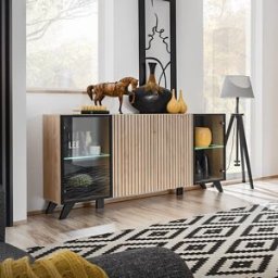 garneroarredamenti Madia 160x82h cm 4 ante con stampa nera soggiorno noce Mendes