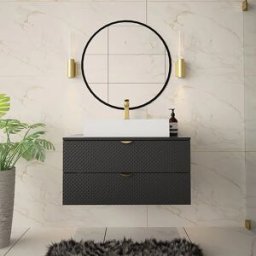 garneroarredamenti Mobile bagno sospeso 80cm con lavabo 2 cassetti nero Hakone 4