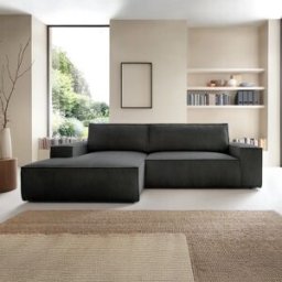 garneroarredamenti Divano letto angolare sinistra 3 posti 267x167cm velluto a coste antracite Relaxion