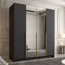 garneroarredamenti Armadio 200x215h cm 4 ante 2 specchi moderno nero oro Glammy 4