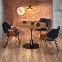 garneroarredamenti Tavolo 100x100cm da pranzo rotondo moderno noce acciaio nero Lukla