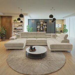 garneroarredamenti Divano letto angolare destra 5 posti 346x203cm con box contenitore vellutato beige Moirea