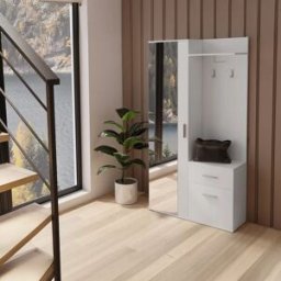 garneroarredamenti Mobile ingresso 97x195h cm con attaccapanni e specchio bianco Zefira