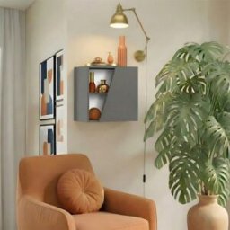 garneroarredamenti Pensile cubo sospeso 55x50cm 1 anta taglio obliquo reversibile grigio scuro Sunset