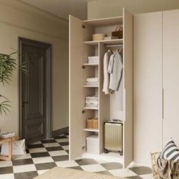 garneroarredamenti Attrezzatura interna con vani e tubo appendiabiti per armadio modulo 90cm con beige cashmere Batty