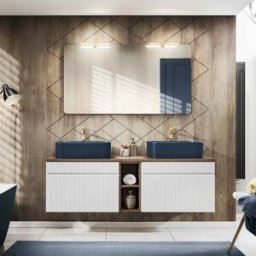 garneroarredamenti Mobile bagno sospeso 140cm cannettato 2 cassettoni bianco quercia Autentic