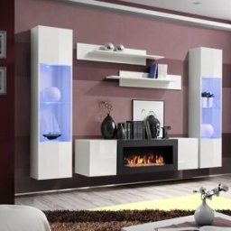garneroarredamenti Parete attrezzata sospesa 260x170h cm con biocamino e vetrinette bianco Ignis 6 Gihome®